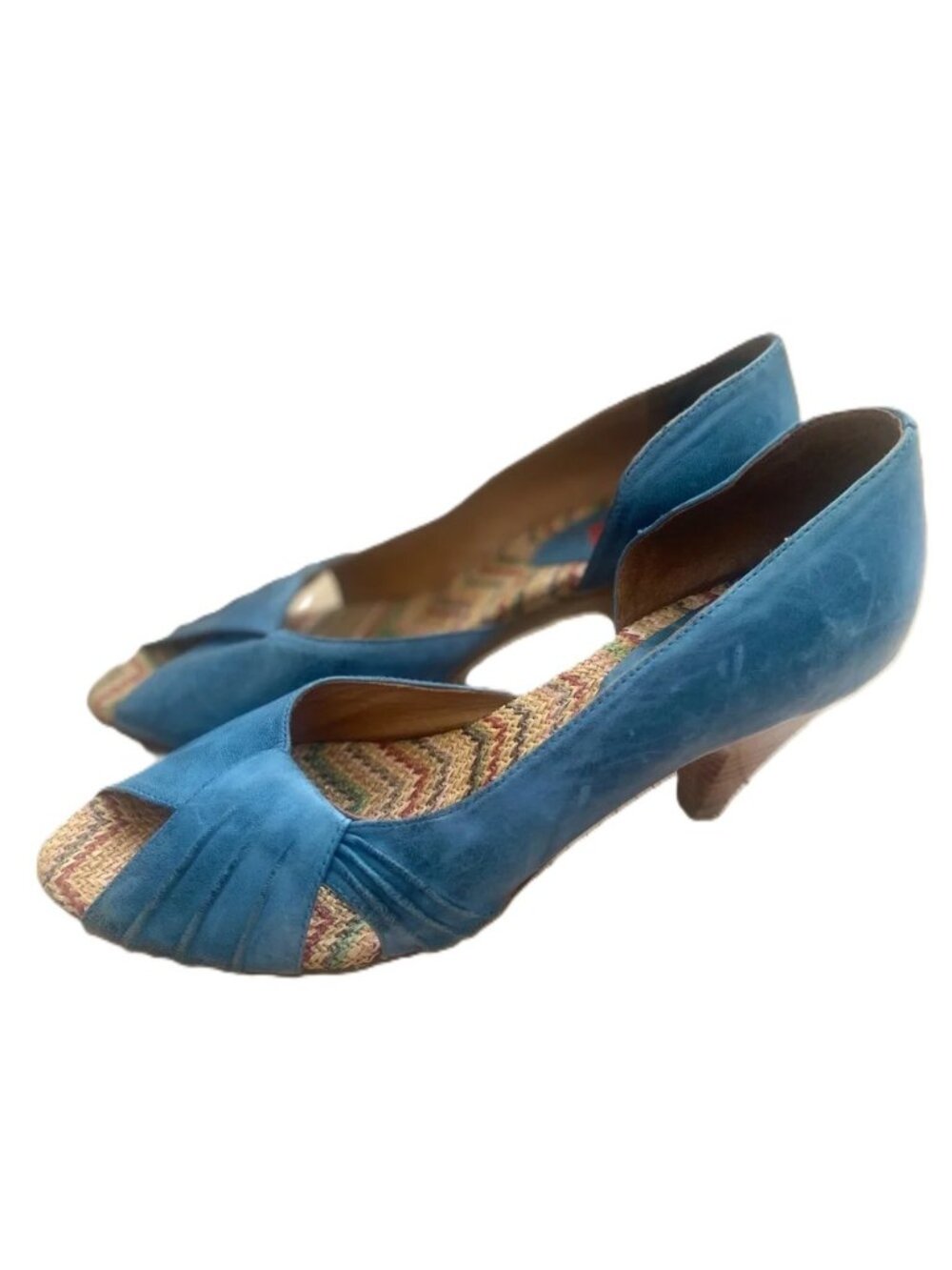 MISS MOOZ Wendy Leather Peep Toe Heels Blue Leather Size 8.5 Vintage Inspired